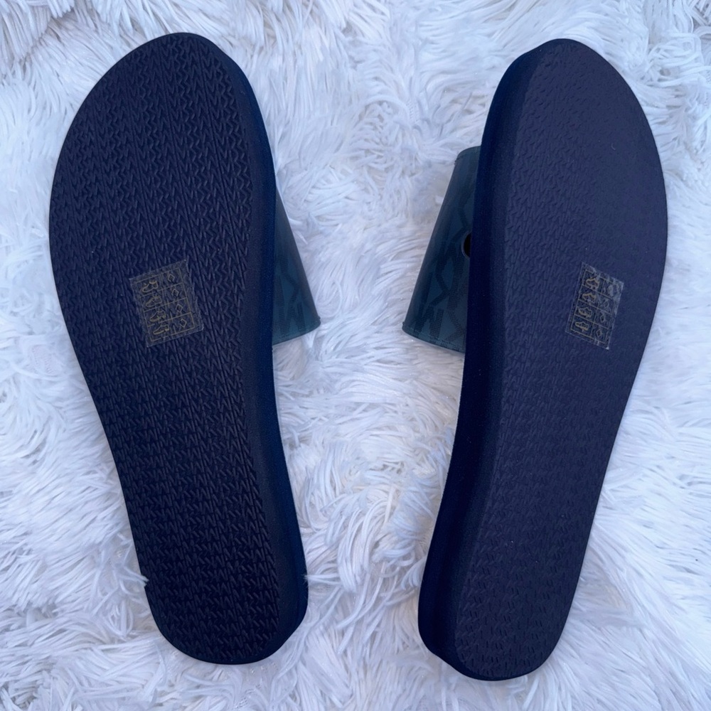 Women MK Michael Kors Wade MK Logo Translucent Slide Sandals Blue Sz 7 - Picture 4 of 5